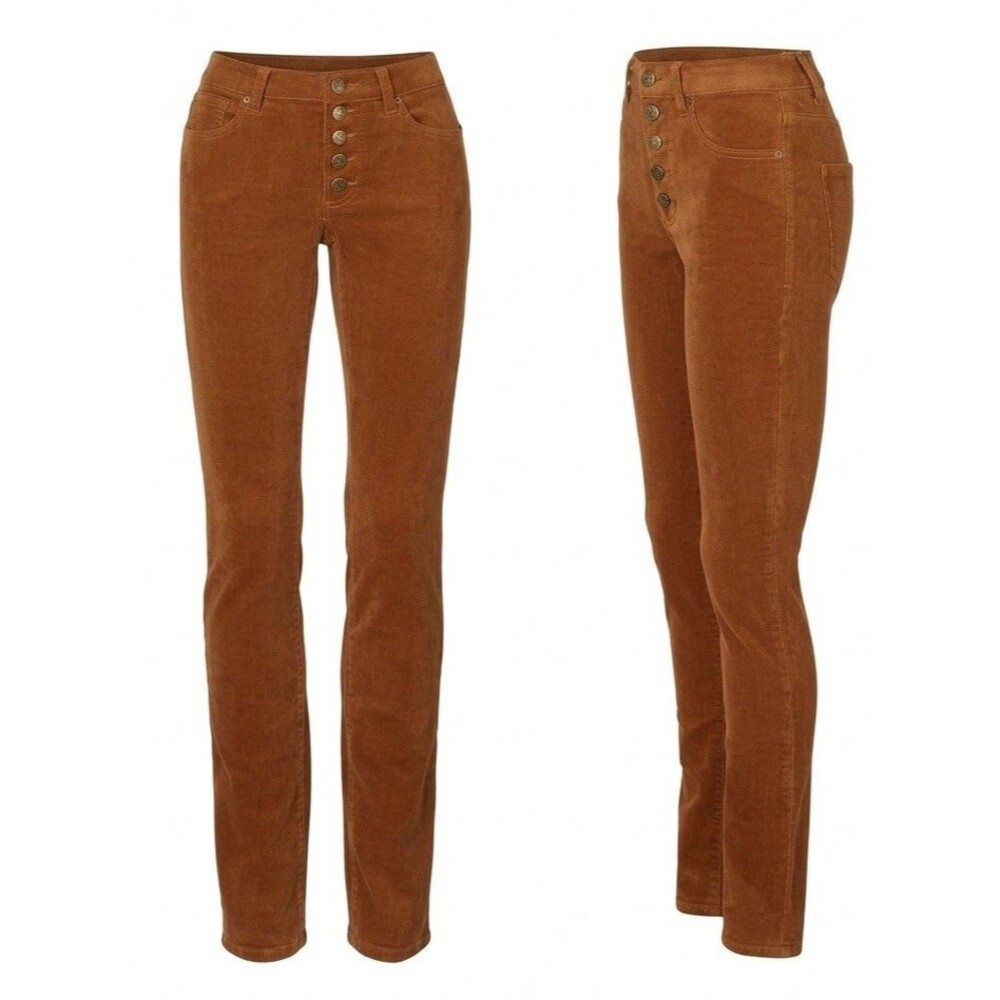 CAbi Womans #3927 Button Fly Skinny Corduroy Pants in Rust Size 6